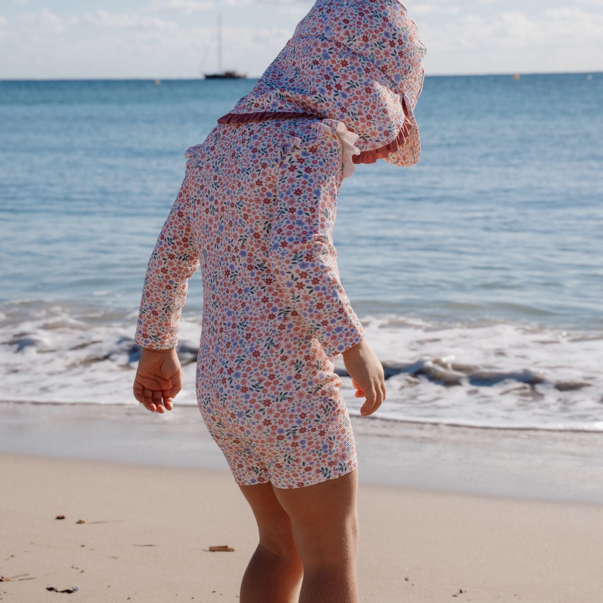 Badeanzug mit langen Ärmeln - UPF 40 - Blumenmuster 