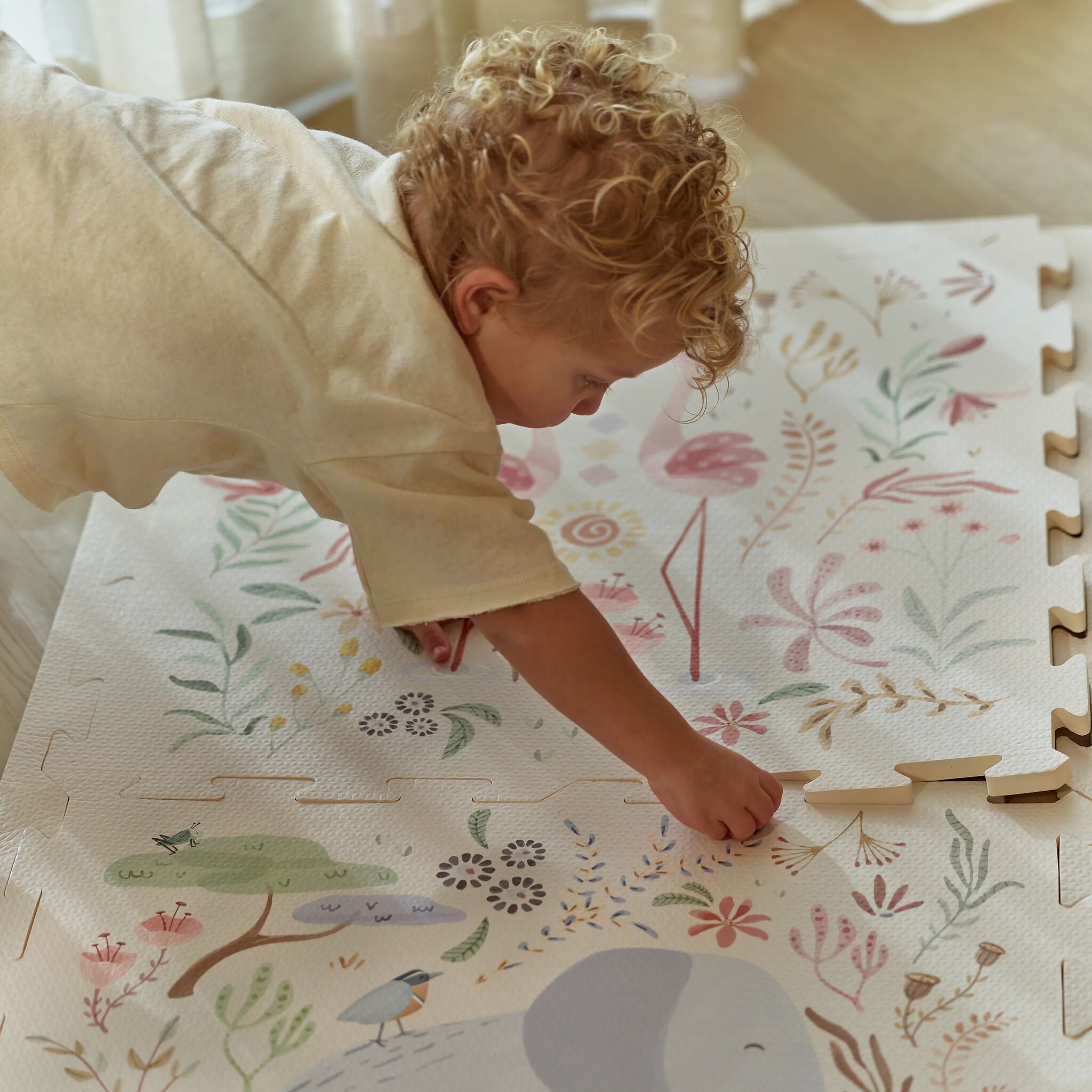 Puzzelmat Speelkleed Wit Safari Dieren