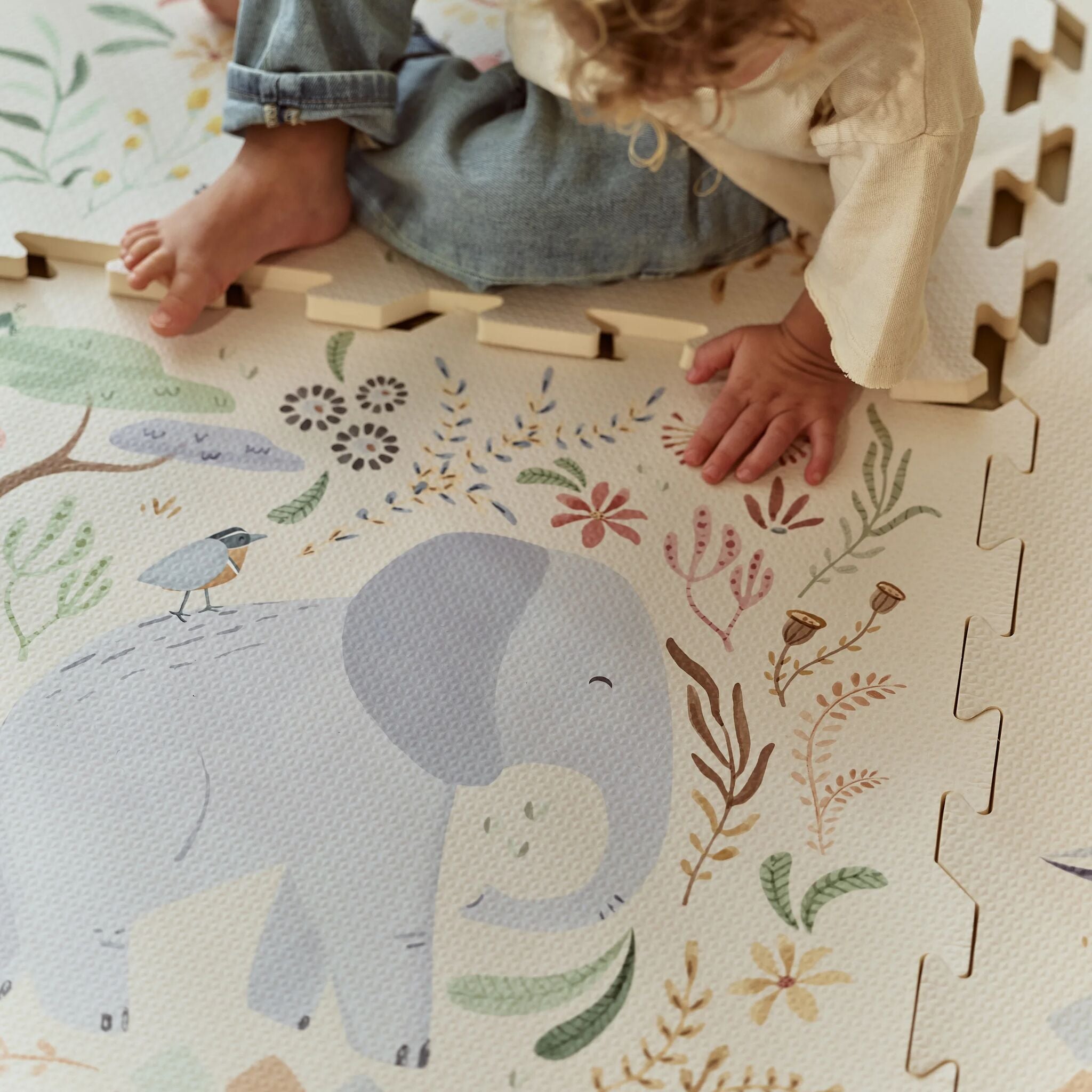Puzzelmat Speelkleed Wit Safari Dieren