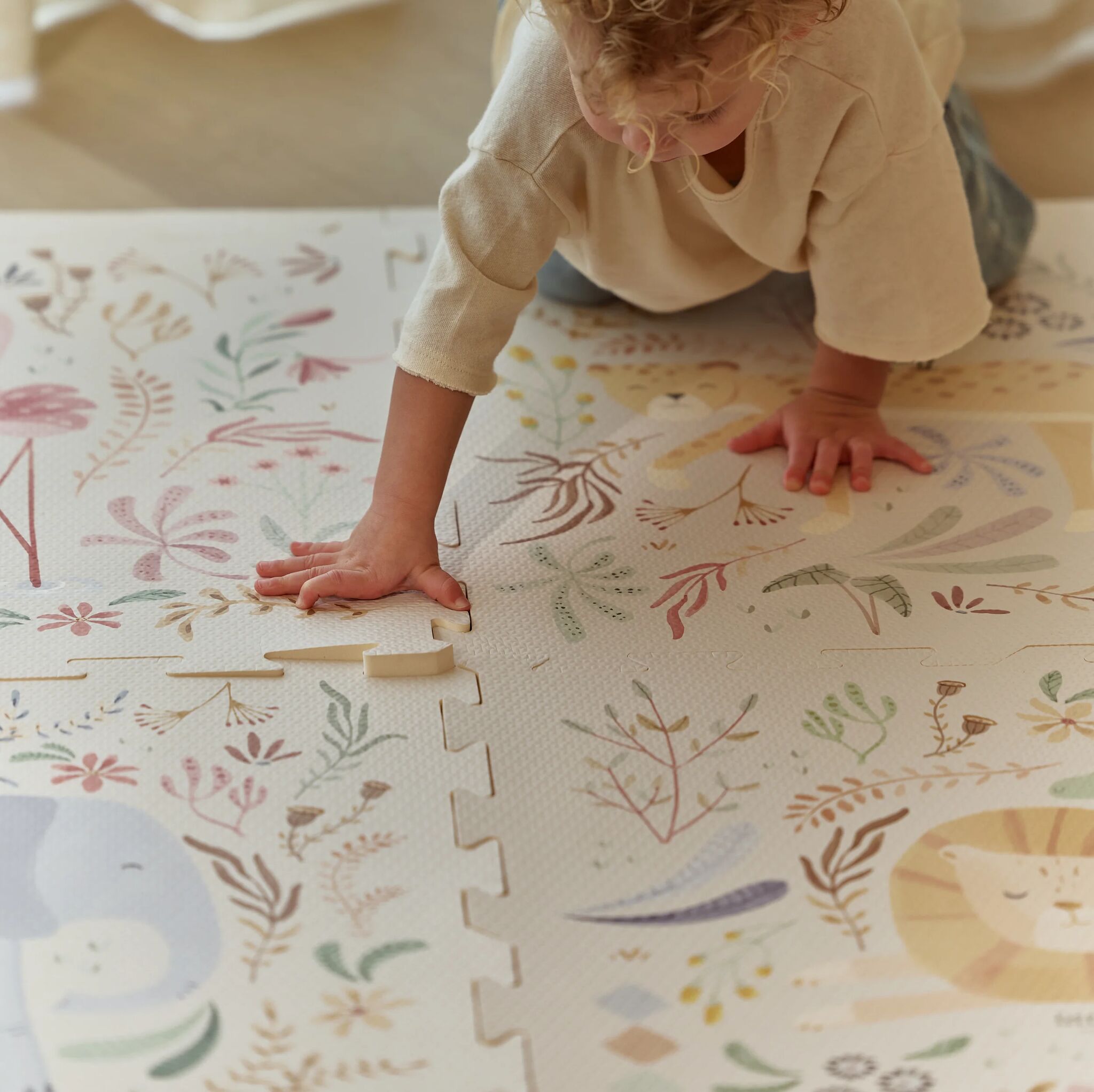 Puzzelmat Speelkleed Wit Safari Dieren