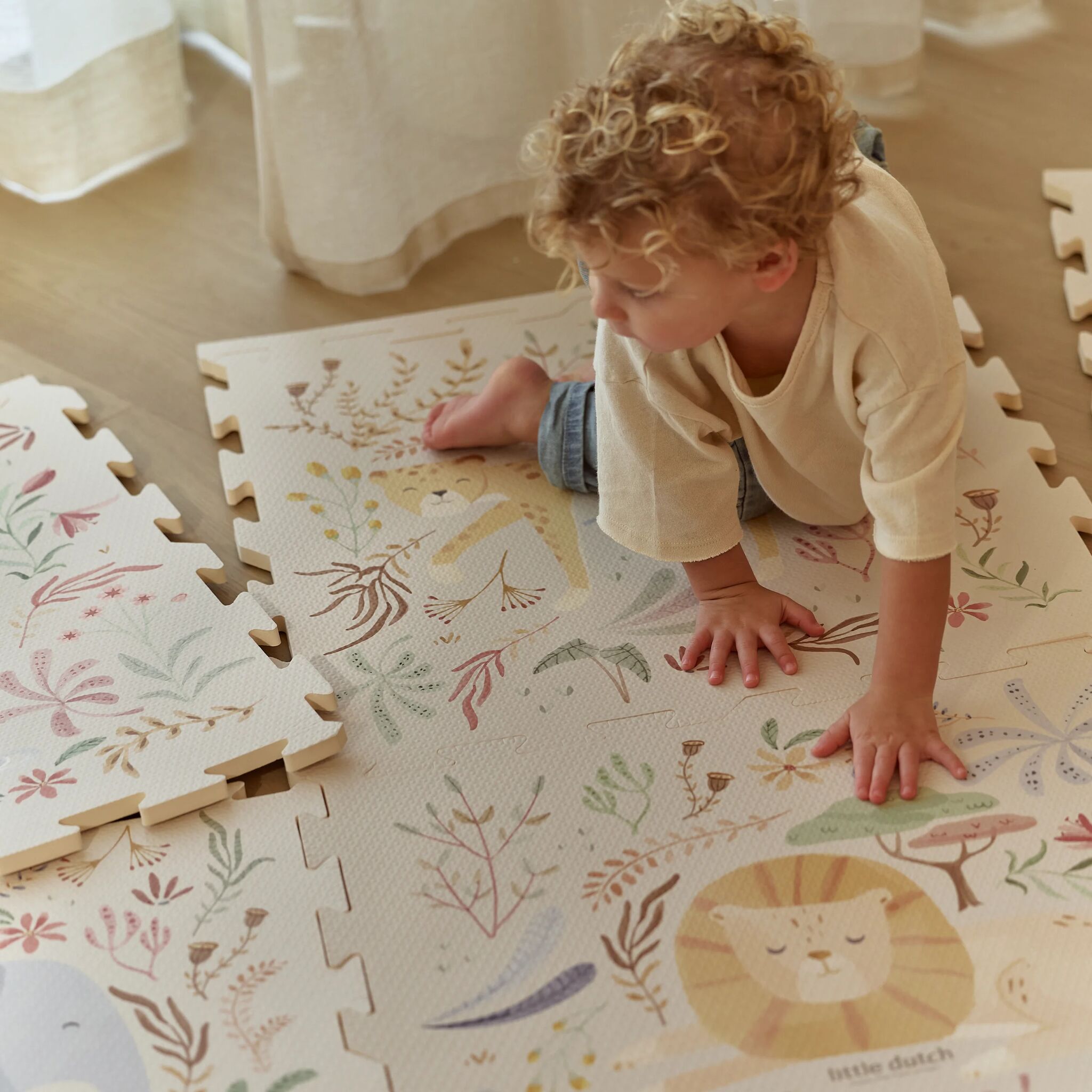 Puzzelmat Speelkleed Wit Safari Dieren