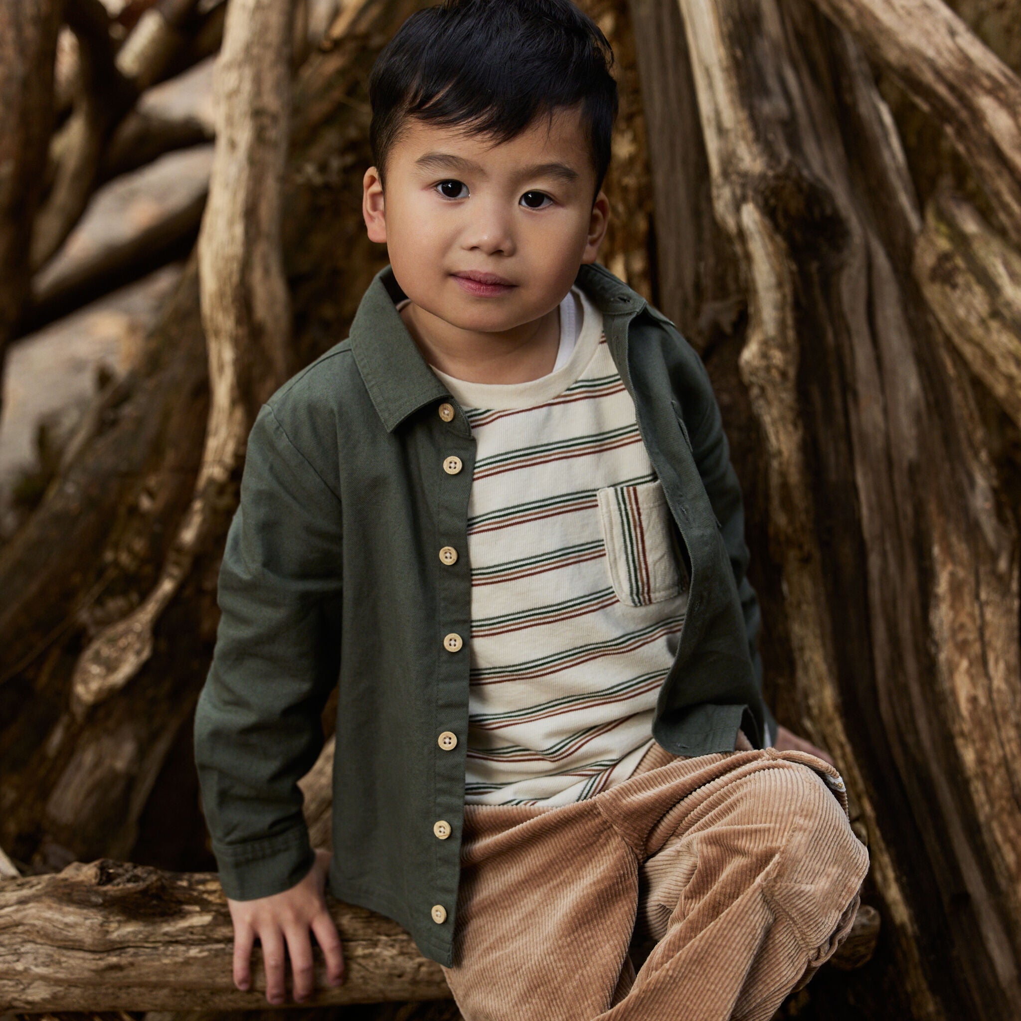 Langarmshirt Beige gestreift