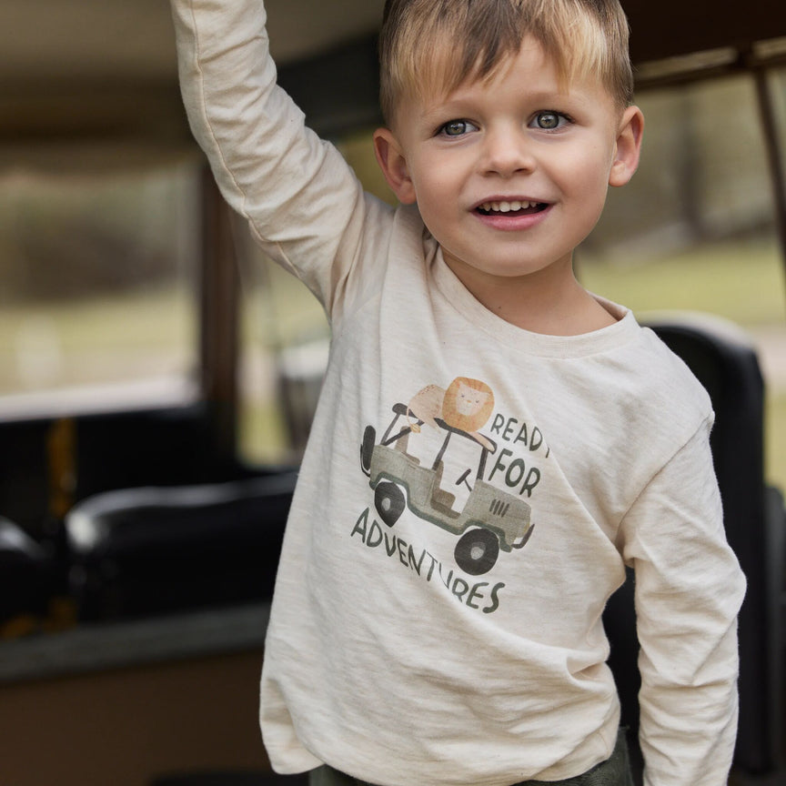 Shirt lange mouwen Beige met Safari auto