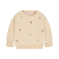 Gestrickter Pullover Beige mit Blumenstickerei