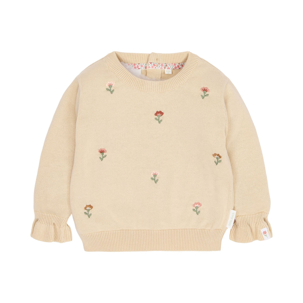 Gestrickter Pullover Beige mit Blumenstickerei
