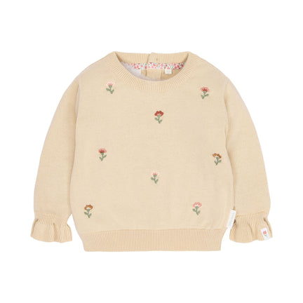 Knitted Sweater Beige with Floral Embroidery