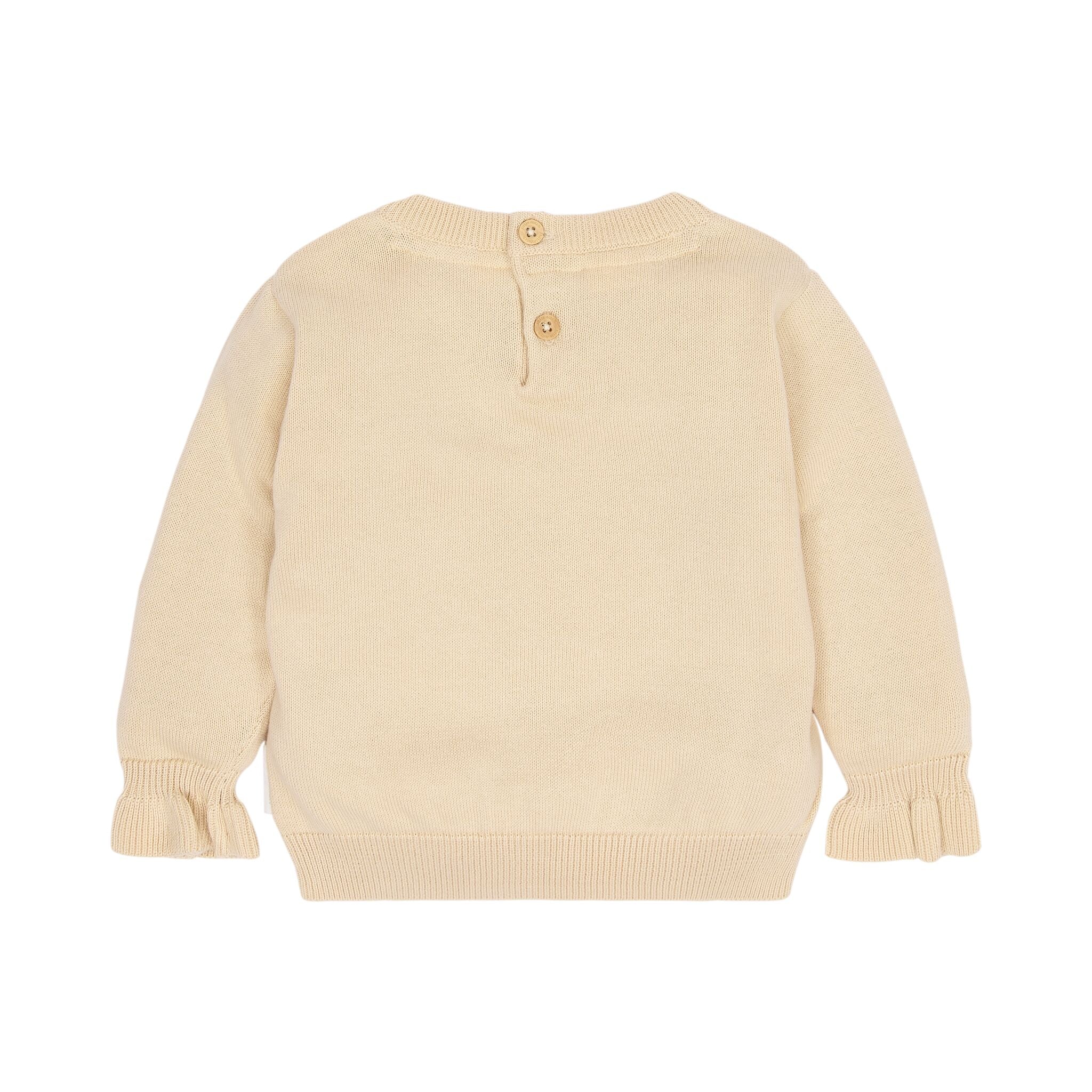 Gestrickter Pullover Beige mit Blumenstickerei