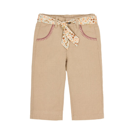 Broek Beige met Bloemenriem