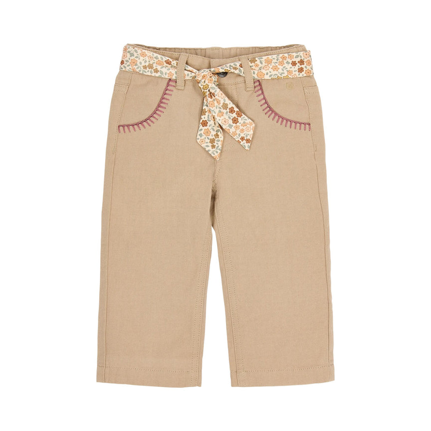 Broek Beige met Bloemenriem
