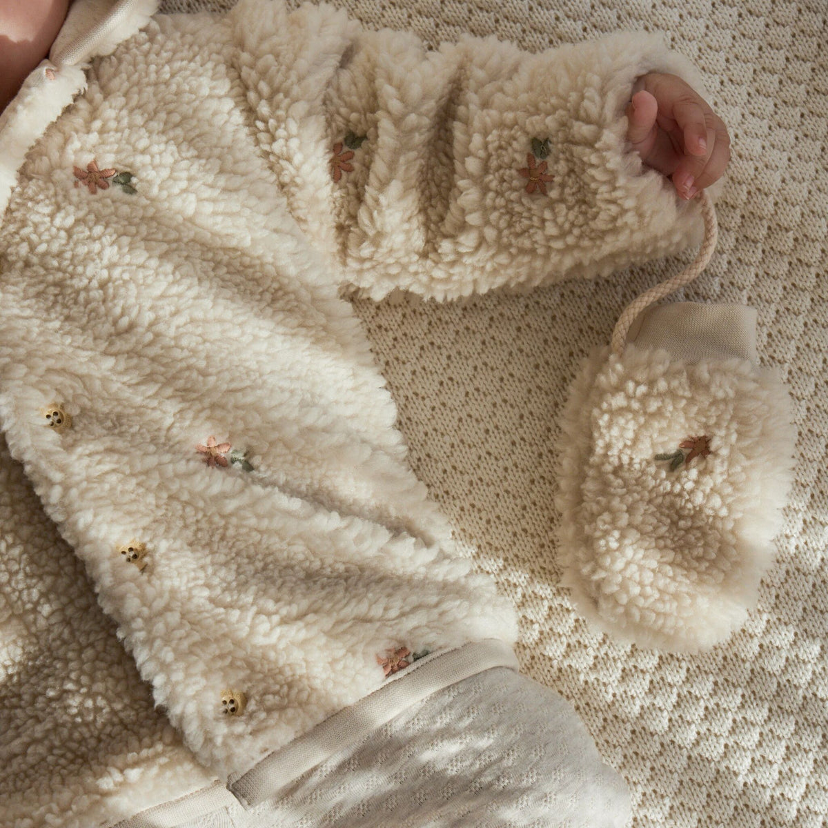 Teddy Wanten Zand Bloemenprint
