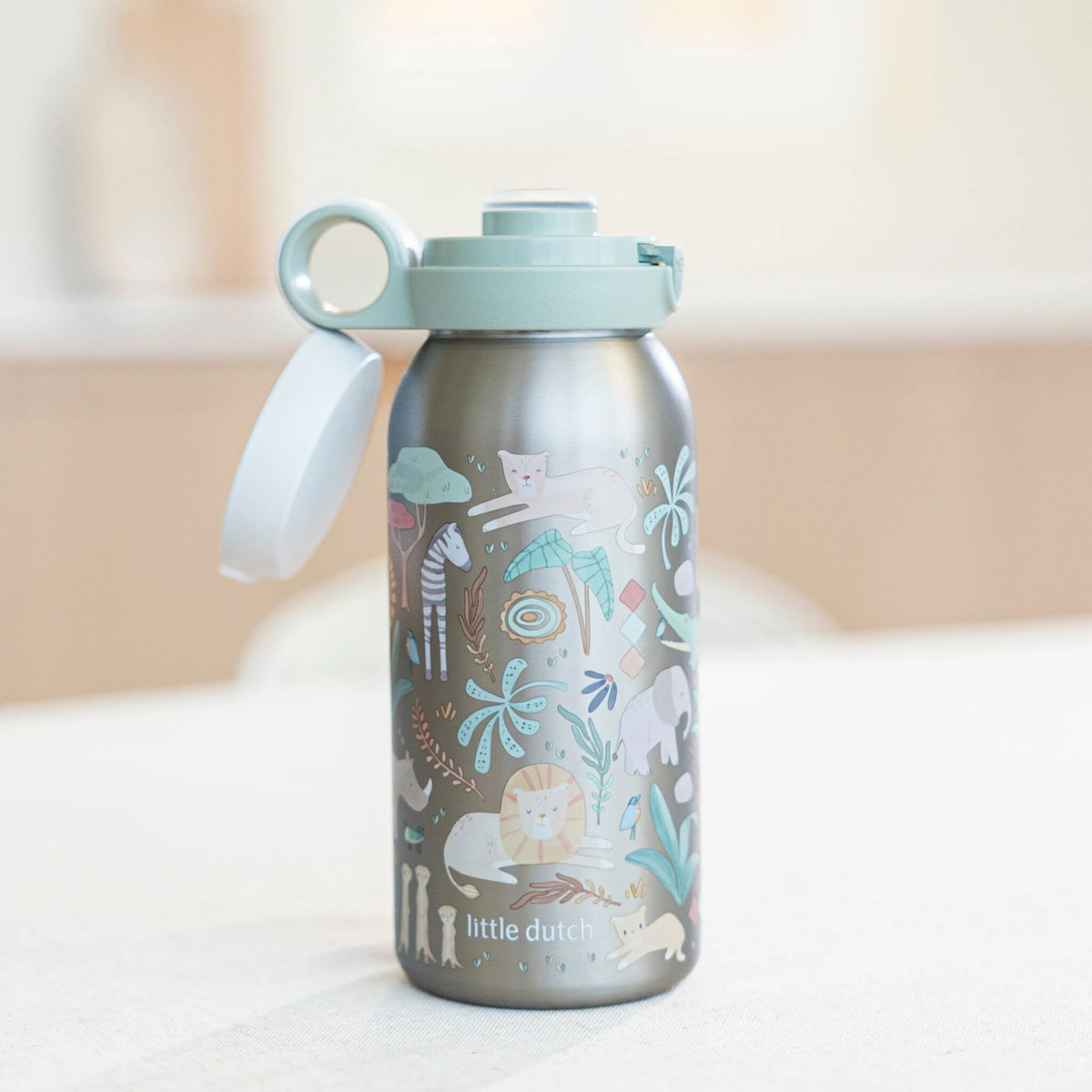 Drinkfles kind RVS flipdop 600 ml - Mepal Campus - Safari Friends