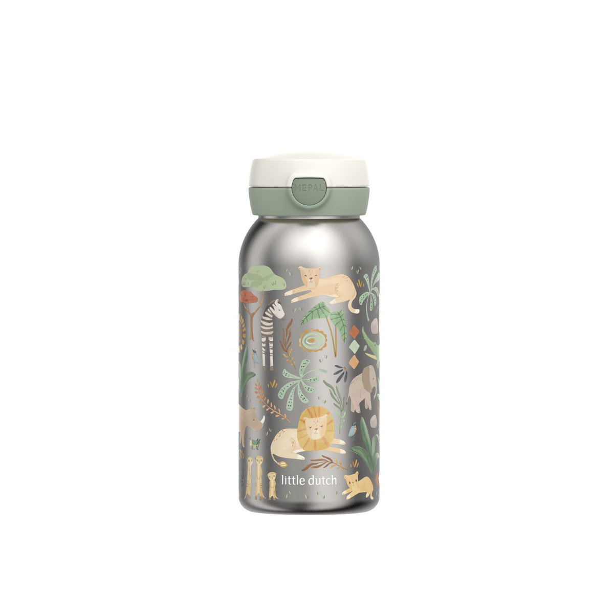 Drinkfles kind RVS flipdop 600 ml - Mepal Campus - Safari Friends