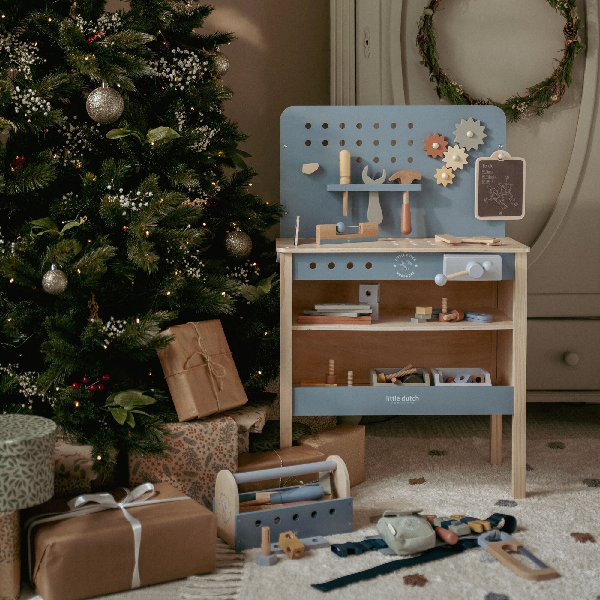 Boîte à outils en bois - Bleu - Essentials 